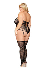 Plus Size Lace Teddy Bodystocking with Criss-Cross Detailing