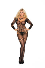 Plus Size Open Crotch Floral Design Bodystocking