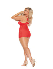 Plus Size Red Mesh and Lace Underwire Strappy Babydoll
