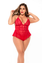 Plus Size Red Lace Romper