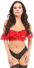 Lavish Red Sheer Lace Off-The-Shoulder Underwire Short Bustier