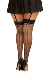 Plus Size Fishnet Thigh High with Backseam & Bow