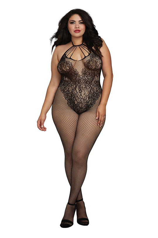 Plus Size Fishnet Bodystocking with Knitted “Teddy” Design