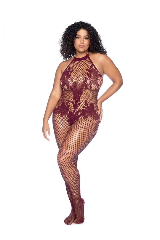 Plus Size Vino Noir Floral Fishnet Bodystocking