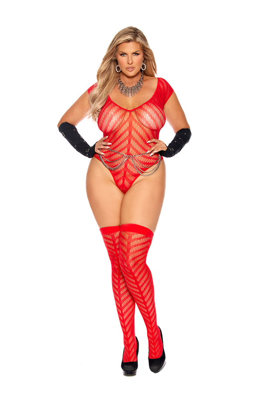 Plus Size Striped Crochet Teddy & Stockings