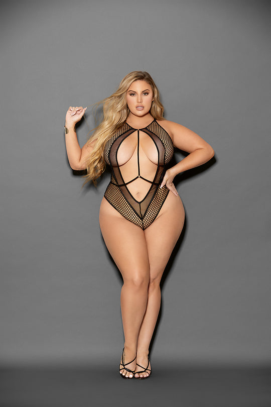 Plus Size Fishnet Teddy