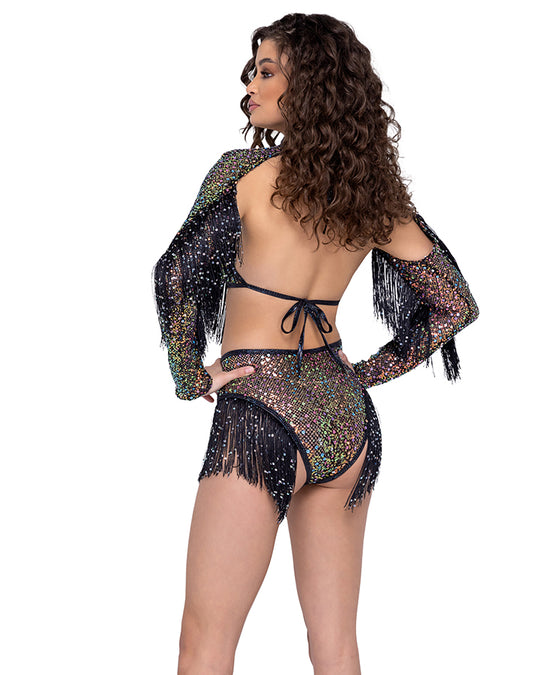 Sequin Fishnet Shrug with Sequin Fringe Detail