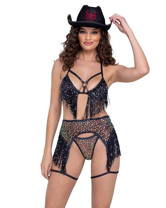 Sequin Fishnet Garter Belt with Sequin Fringe