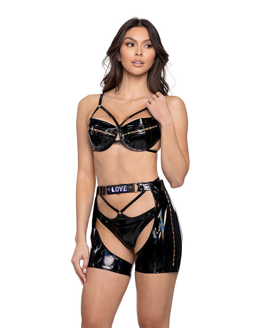 2PC Pride Light-Up Vinyl Bra Set with Vinyl Shorts