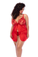 Plus Size Sequins & Floral Lace Babydoll