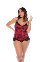 Plus Size Red Plaid Sleep Romper