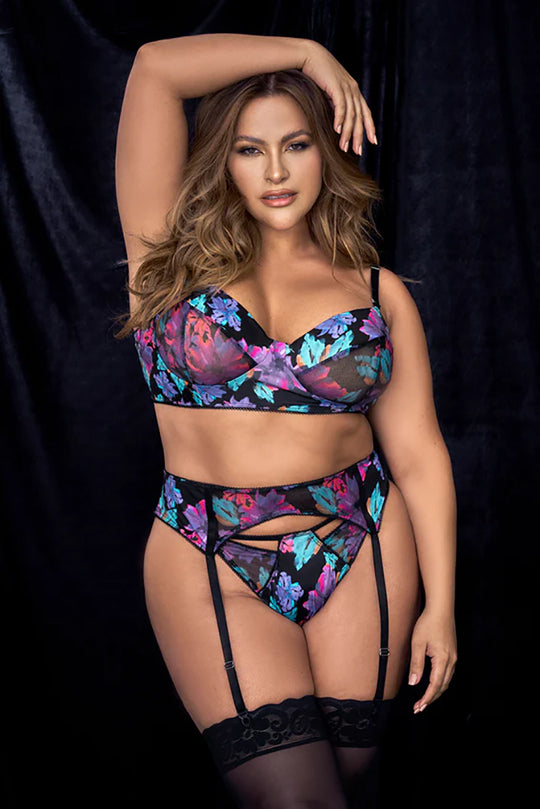 Plus Size 3 Piece Black Dream Flower Set