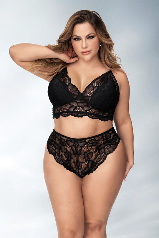 Plus Size Floral Lace High Waist Set