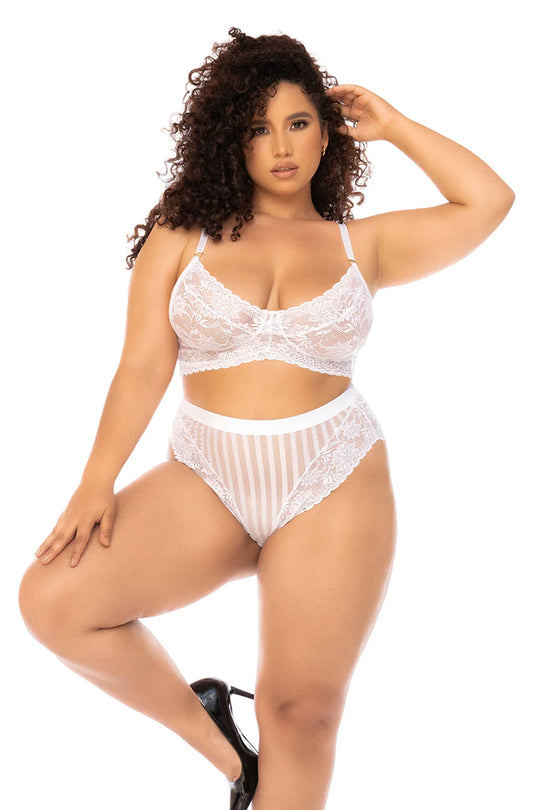 Plus Size Striped Mesh & Floral Lace Set