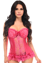 Lavish Fuchsia Lycra & Lace Hook & Eye Stretch Bustier Corset