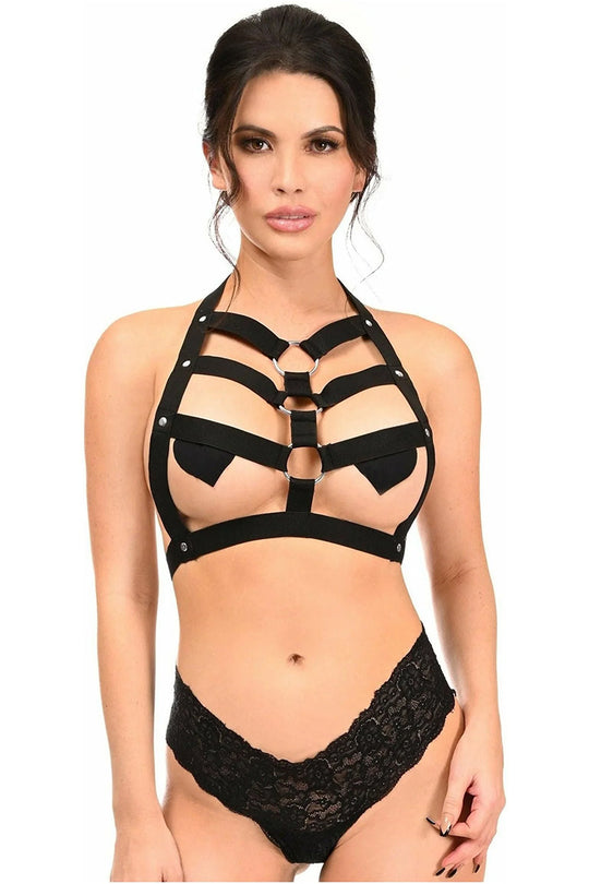 Black Stretchy Body Harness Top w/Silver Hardware