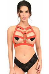 Red Stretchy Body Harness Top w/Gold Hardware