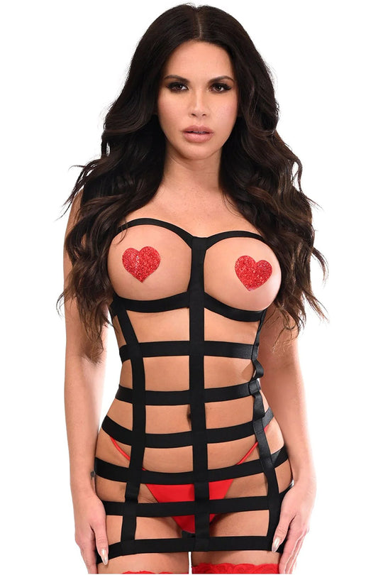 Black Stretchy Cage Dress Body Harness w/Silver Hardware