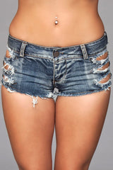 Distressed Side Cutout Shorts