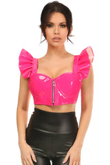 Lavish Hot Pink Patent Underwire Bustier Top w/Removable Ruffle Sleeves
