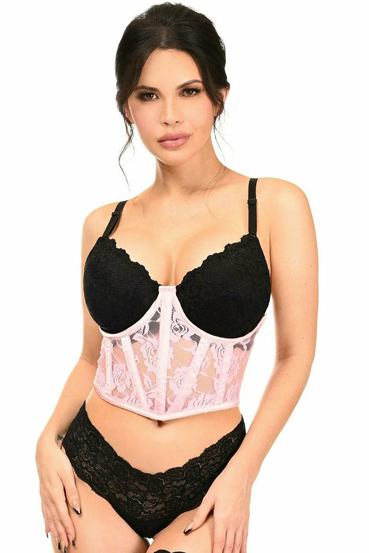 Lavish Lt Pink Sheer Lace Underwire Waist Cincher Corset