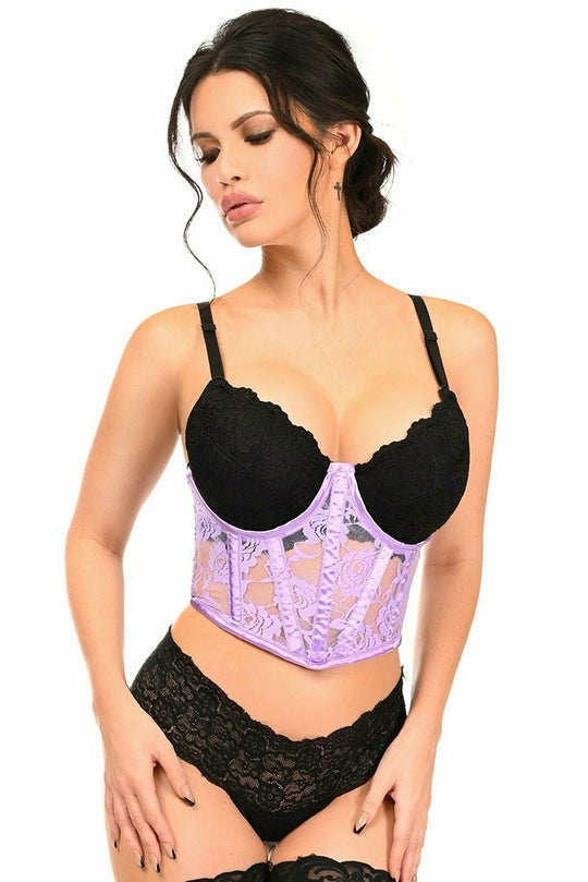 Lavish Lavender Sheer Lace Underwire Waist Cincher Corset