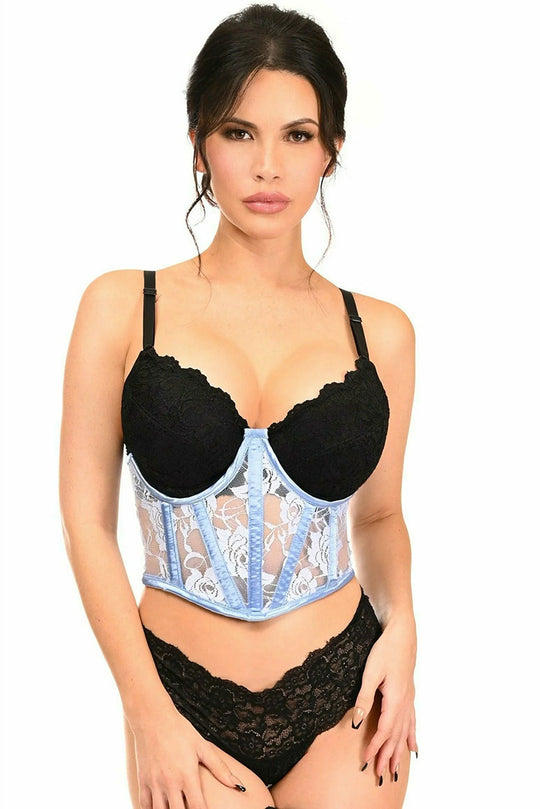 Lavish Lt Blue Sheer Lace Underwire Waist Cincher Corset