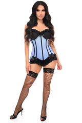 Lavish Lt Blue w/Black Lycra Hook & Eye Stretch Bustier Corset