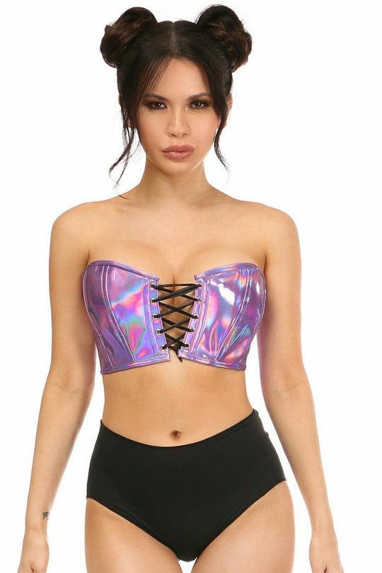 Lavish Lavender Holo Lace-Up Bustier Top