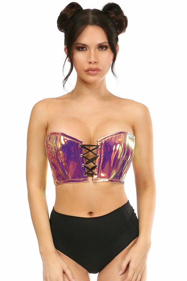 Lavish Rainbow Gold Holo Lace-Up Bustier Top