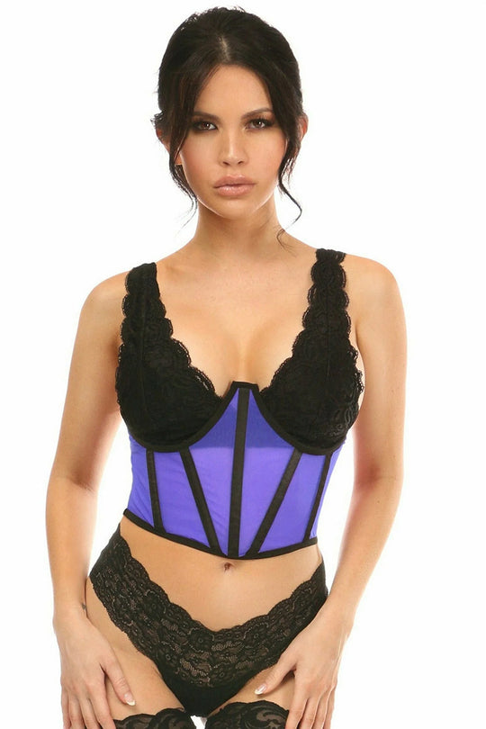 Lavish Neon Blue Mesh Open Cup Waist Cincher