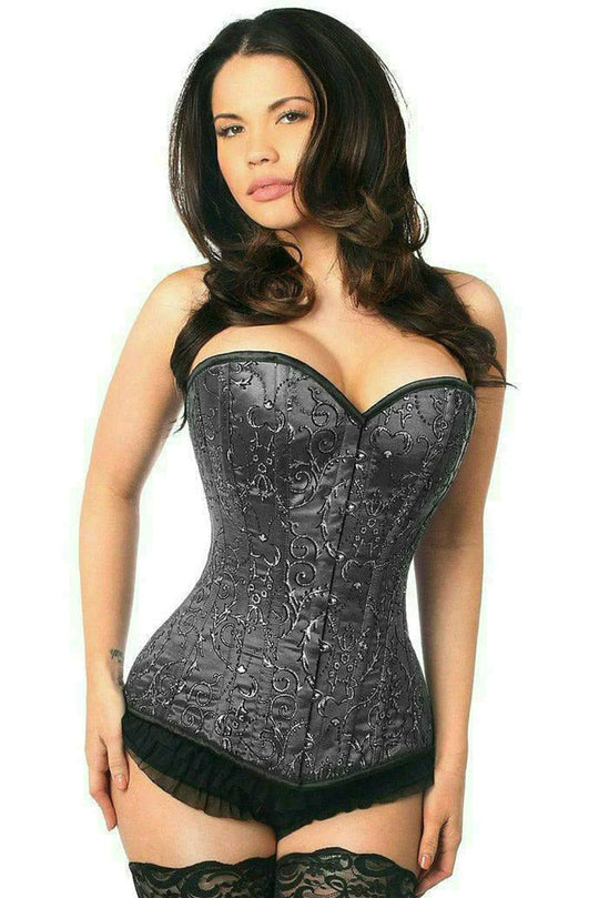 Top Drawer Elegant Black Embroidered Steel Boned Corset