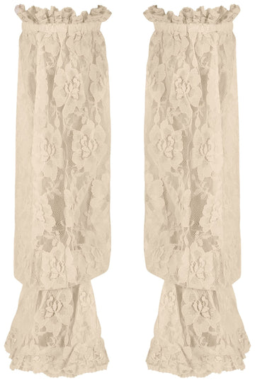 Beige Sheer Lace Smocked Sleeves