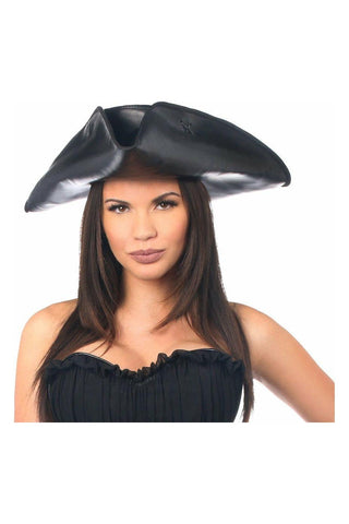 Black Faux Leather Pirate Hat
