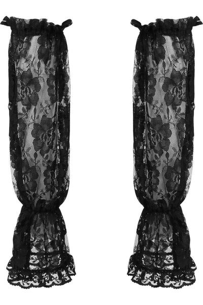 Black Sheer Lace Smocked Sleeves