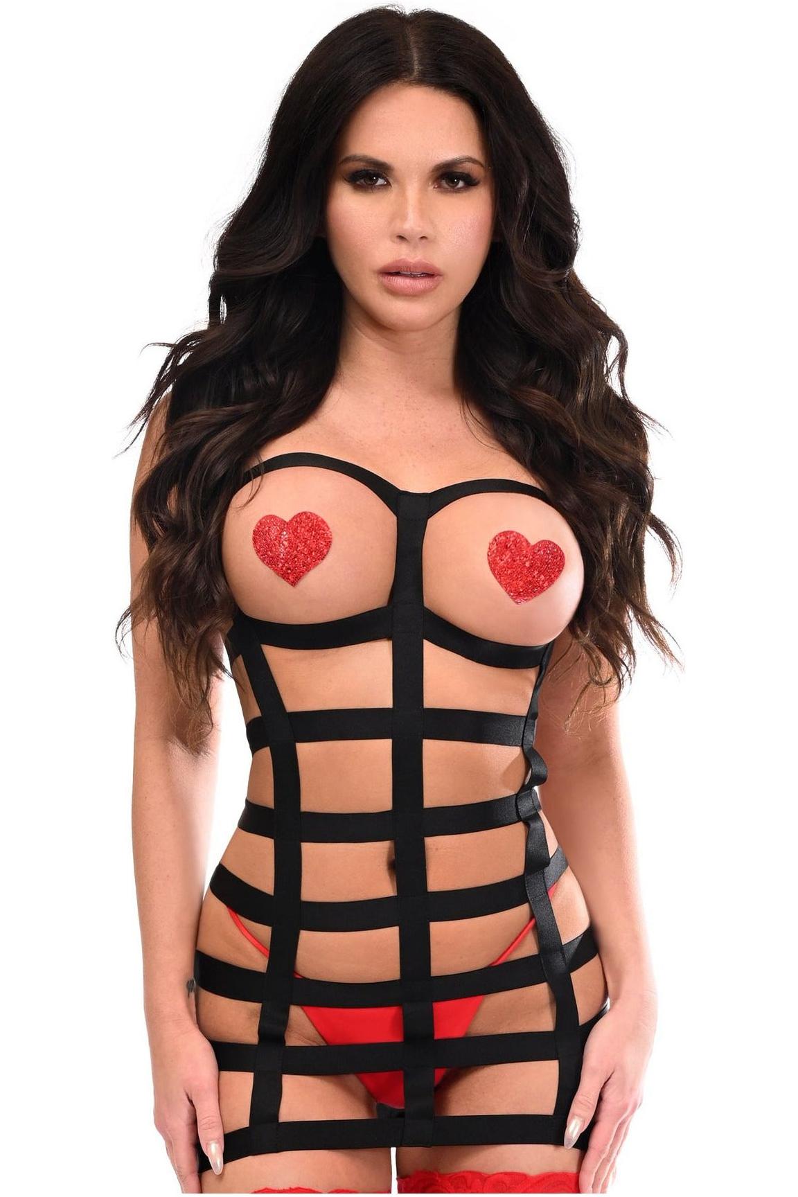 BOXED Black Stretchy Cage Dress Body Harness w/Silver Hardware - Daisy Corsets