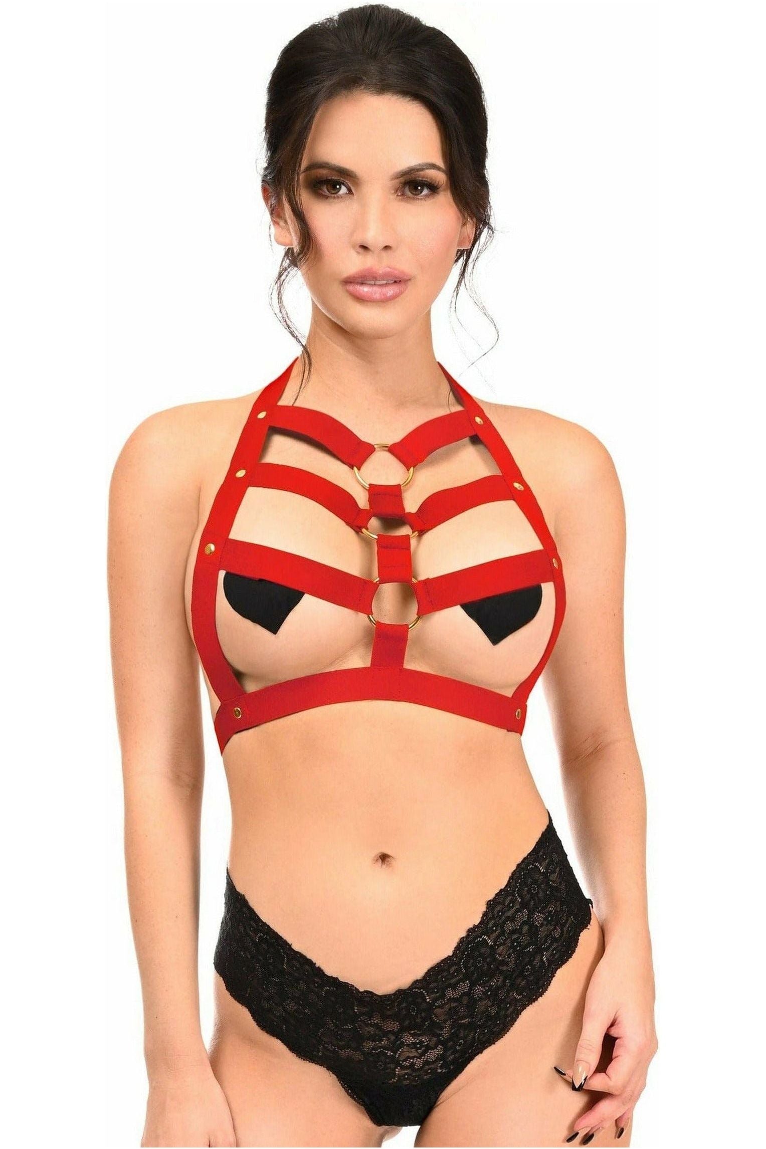 BOXED Dark Red Stretchy Body Harness w/Gold Hardware - Daisy Corsets
