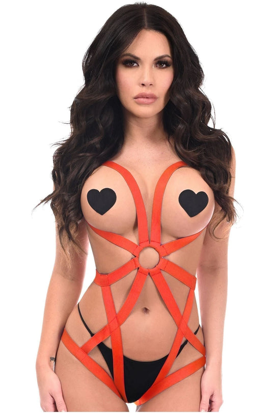 BOXED Red Stretchy Body Harness Bodysuit w/Silver Hardware - Daisy Corsets