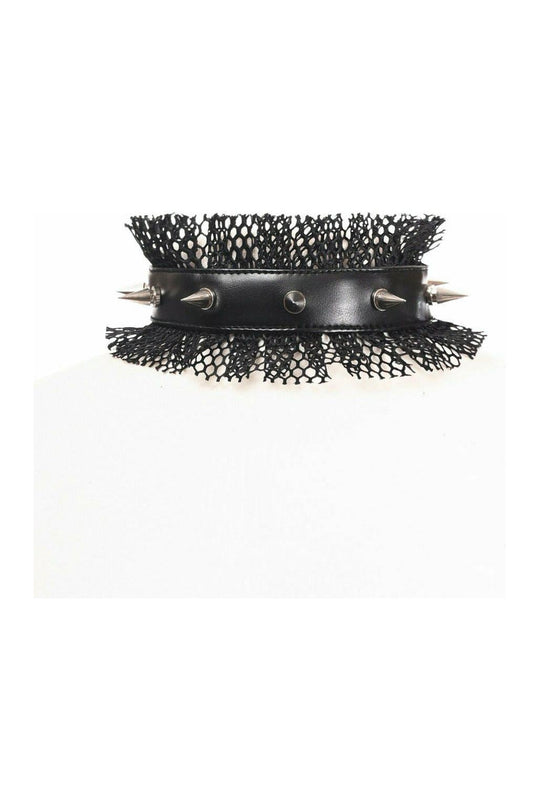 Kitten Collection Black Fishnet Spike Choker - Daisy Corsets