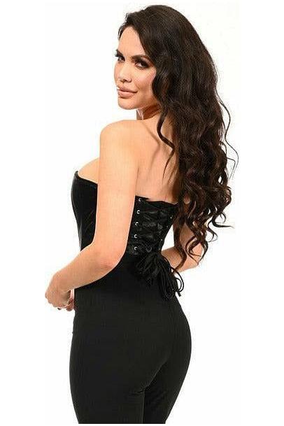 Lavish Black Satin Overbust Corset w/Busk Closure - Daisy Corsets
