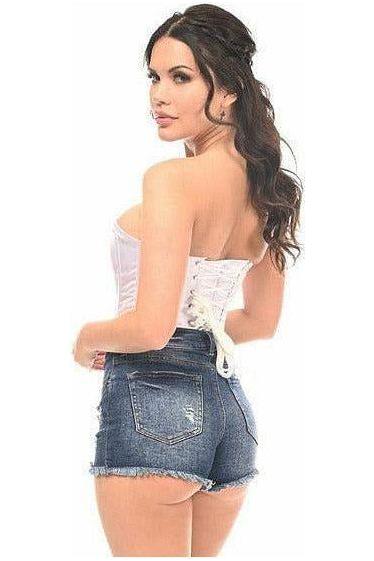 Lavish White Sweetheart Front Zipper Corset - Daisy Corsets
