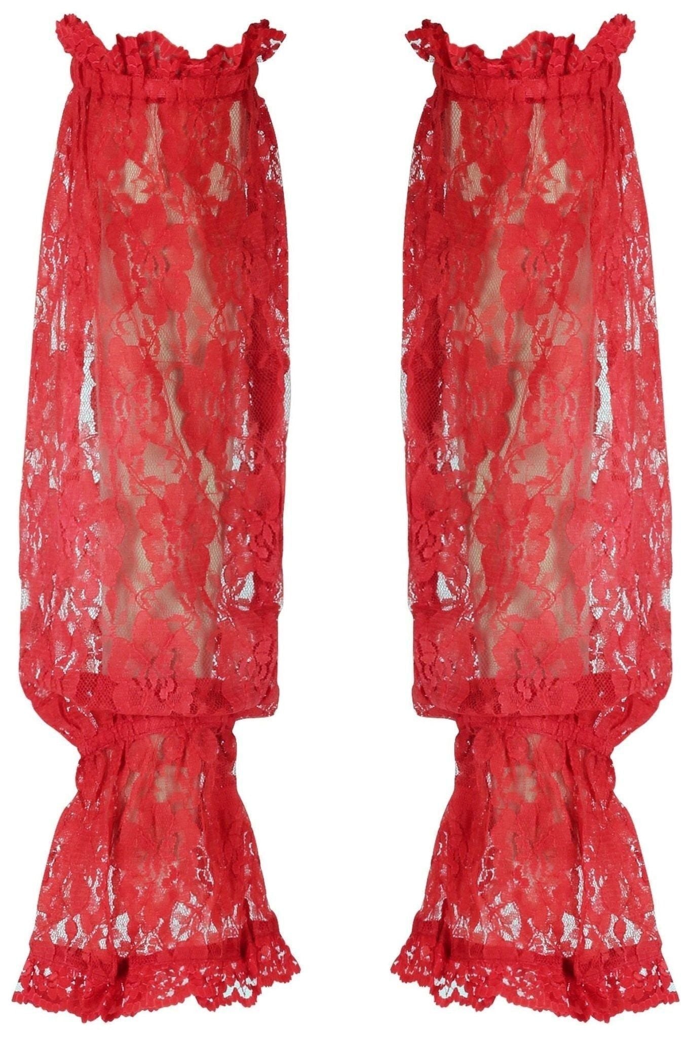 Red Sheer Lace Smocked Sleeves - Daisy Corsets
