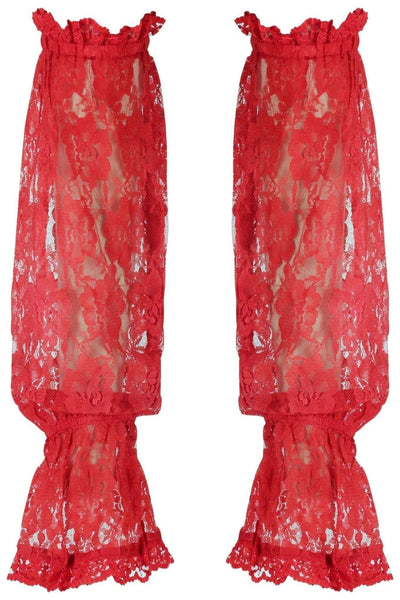 Red Sheer Lace Smocked Sleeves