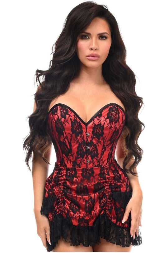 Top Drawer 2 PC Red Lace Steel Boned Corset & Skirt Set - Daisy Corsets