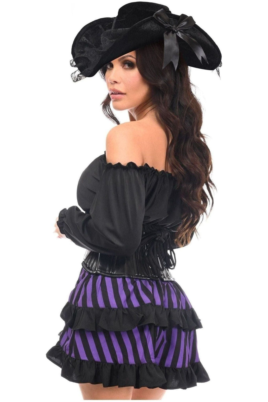 Top Drawer 4 PC Black/Purple Striped Premium Pirate Corset Costume - Daisy Corsets