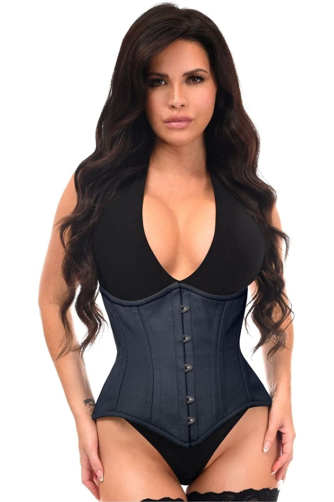 Top Drawer Black Cotton Double Steel Boned Waist Training Corset Cincher - Daisy Corsets