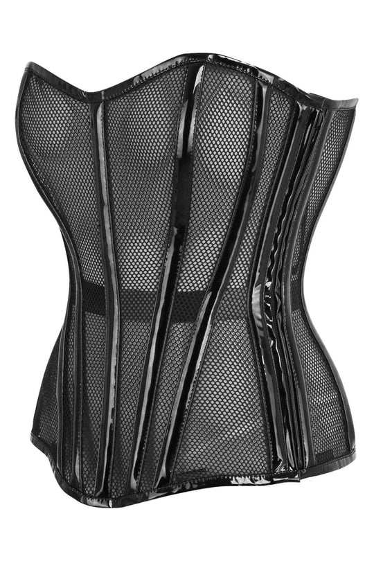 Top Drawer Black Fishnet w/Patent Steel Boned Overbust Corset - Daisy Corsets