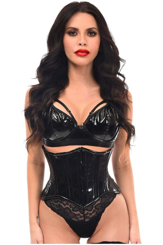 Top Drawer Black Patent PVC Vinyl Double Steel Boned Curvy Cut Waist Cincher - Daisy Corsets