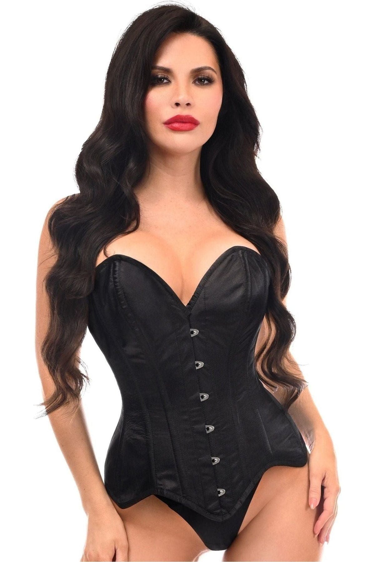 Top Drawer Black Satin Steel Boned Overbust Corset - Daisy Corsets