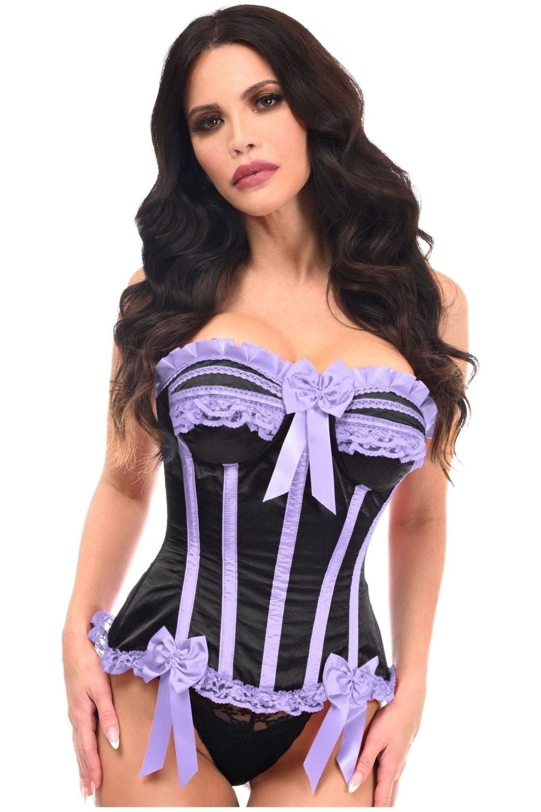 Top Drawer Black/Lavender Satin Steel Boned Burlesque Corset - Daisy Corsets